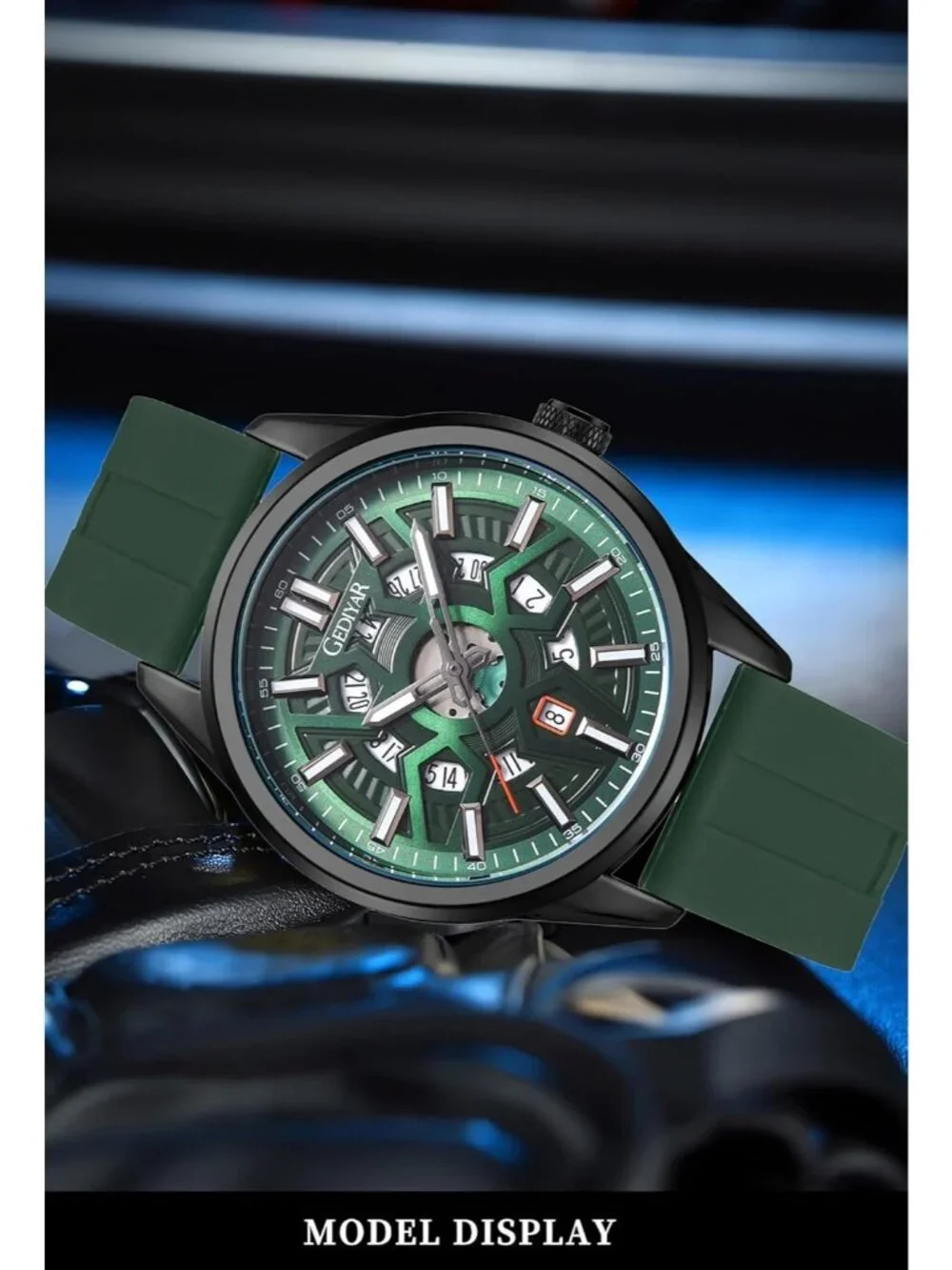 Men's Green Analog Quartz Solid Luxury Casual Calendar Waterproof Wrist Watch